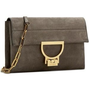 Beautiful Coccinelle Arlettis suede cross-body bag in grey with gold hardware.